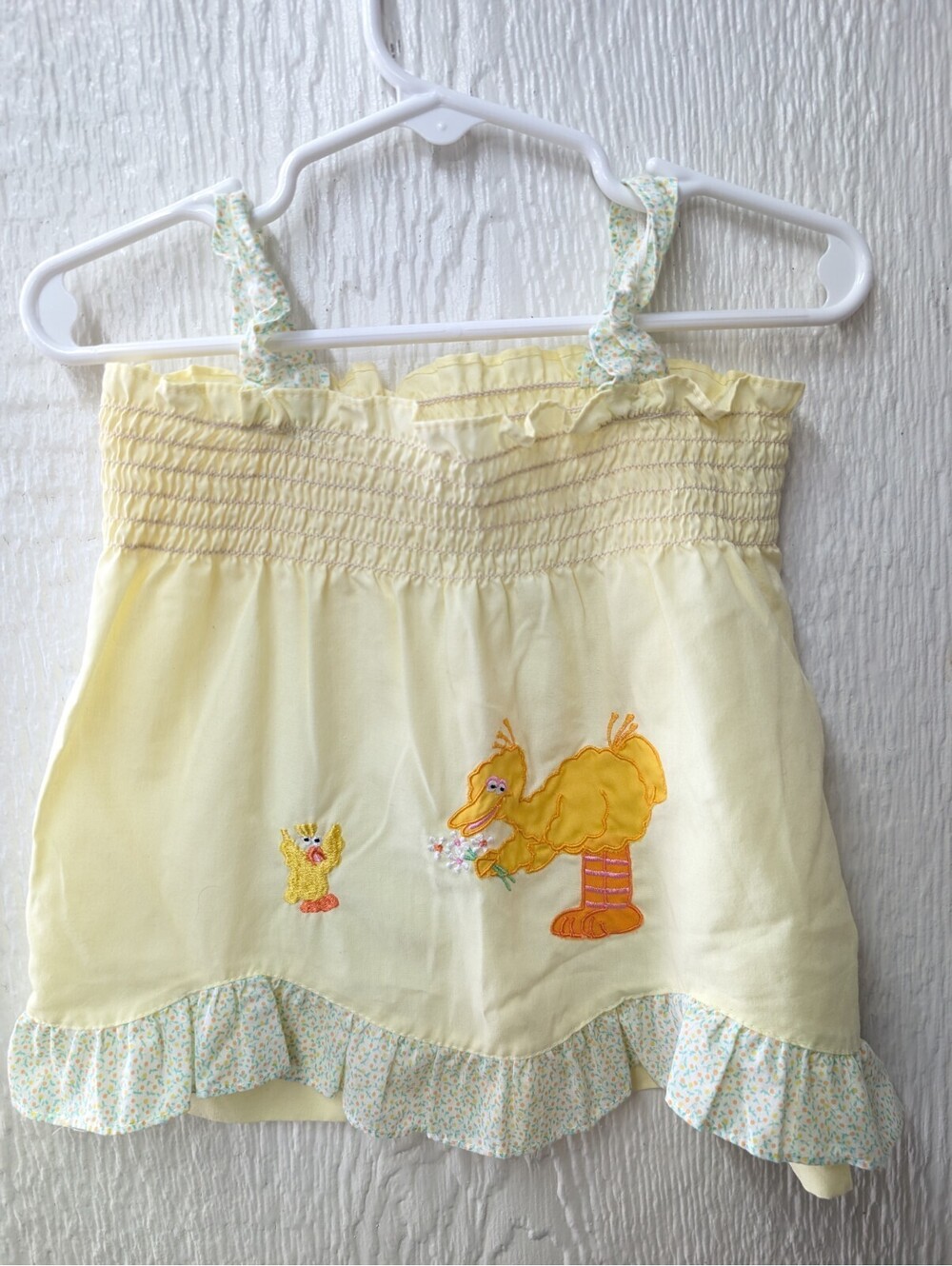 Vintage 70s 80s Sesame Street JCPenney Big Bird Smocked Dress Girls 12-18 Mos